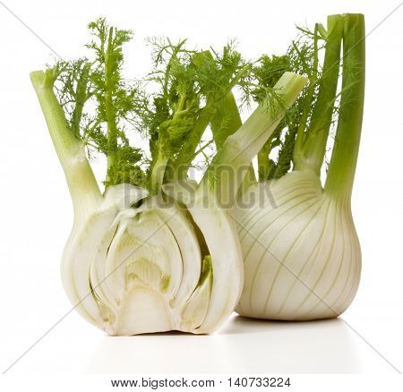 Fresh fennel bulb isolated on white background close up