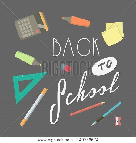 School and education workplace items vector flat