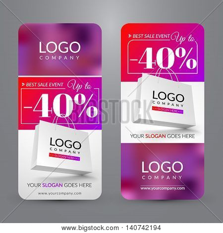 Big sale event. Set with banners with paper bag. Corporate identity. Vector illustration. EPS 10