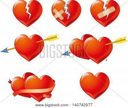 Red hearts on Valentine's Day. vector drawing