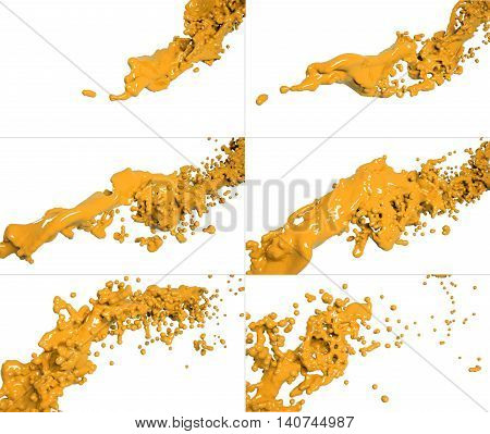 set of flying fluid flow. Collection of liquid stream