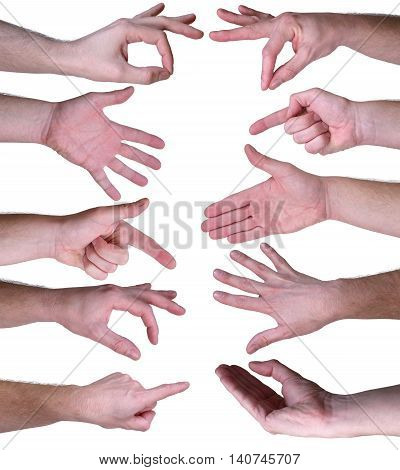Set of gestures hands over white background