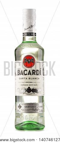 POZNAN POLAND - JULY 28 2016: Bacardi white rum is a product of Bacardi Limited the largest privately held family-owned spirits company in the world headquartered in Hamilton Bermuda.