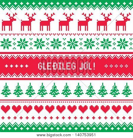 Gledileg Jol - Merry Christmas in Icelandic pattern, greetings card
