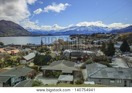 WANAKA TOWN NEW ZEALAND-SEPTEMBER 5:wanaka is a ski and summer resort town traveling destination in the Otago region South Island of New Zealand on september 5 2015 in wanaka town New Zealand