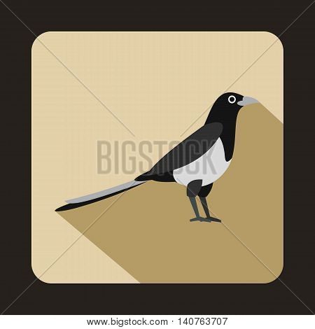 Magpie icon in flat style on a beige background