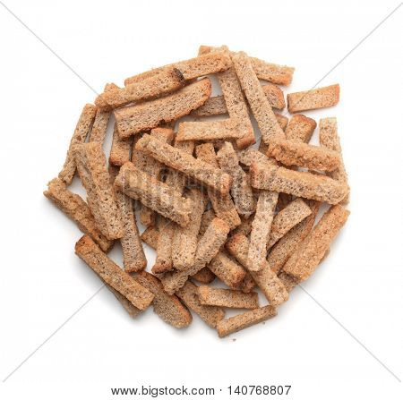 Top view of  rye rusk pile isolated on white