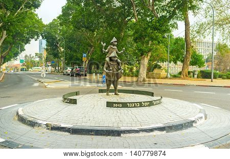 HAIFA ISRAEL - FEBRUARY 19 2016: The Statue of Brotherhood by Yosl Bergner in Haifa Municipality Square dedicated to the soldiers defended the city on February 19 in Haifa.