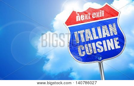 itialian cuisine, 3D rendering, blue street sign
