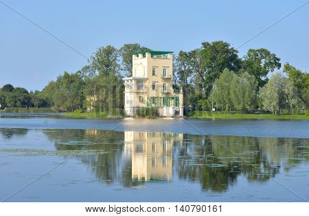 Holguin pavilion on coast of pond near St. Petersburg Russia.