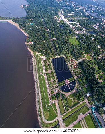 Aerial panoramic view of Petergof with Marli palace, in Saint-Petersburg Russia, at summer time