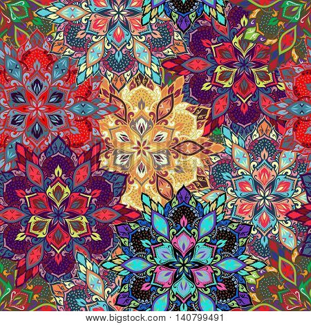 Boho style flower seamless pattern. Tiled mandala design, best for print fabric or papper and more.