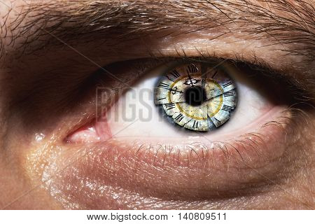 Image of man's eye with time concept
