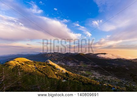 Lovcen Mountains National park at sunset in Montenegro