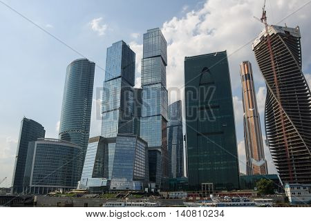MOSCOW - JULY 04: Moscow International Business Center on July 04 2013 Moscow Russia. Moscow-City or Moskva-City is a commercial district in central Moscow located near the Third Ring Road in Presnensky District