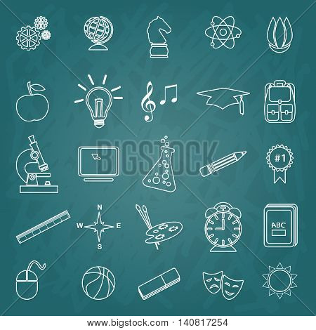 Back to School symbols & stationery supplies trendy line icon set. Flat icon template set. School, after-school kids' activities, Science, Art, technology education concept. Use for youth targeted product decoration.