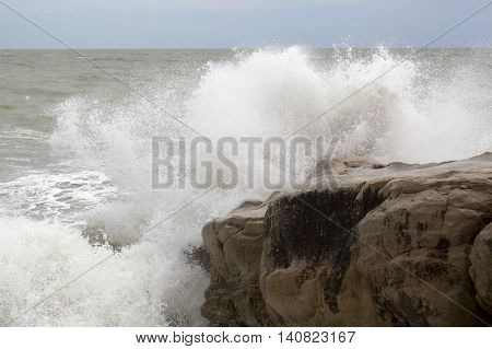 Waves breaking on rocks at the Adriatic Sea.