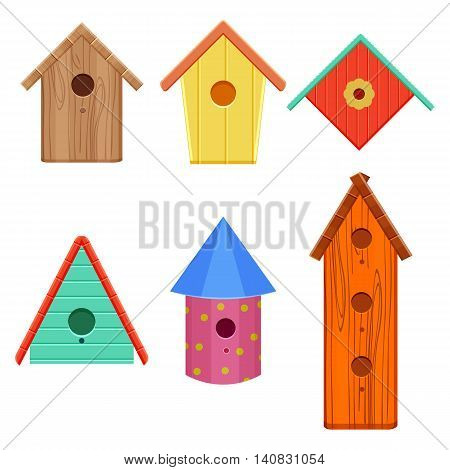 colorful bird houses set vector illustration isolated on a white background