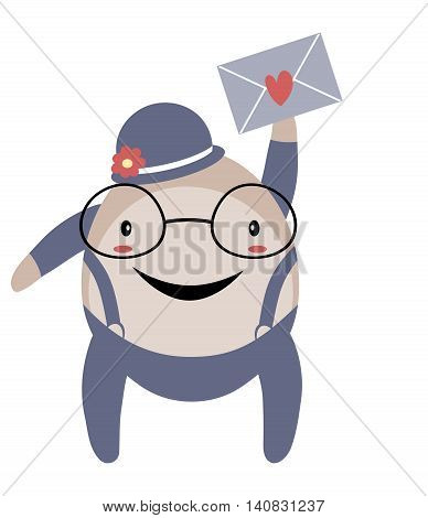 Happy Humpty Dumpty with envelope isolated on white background