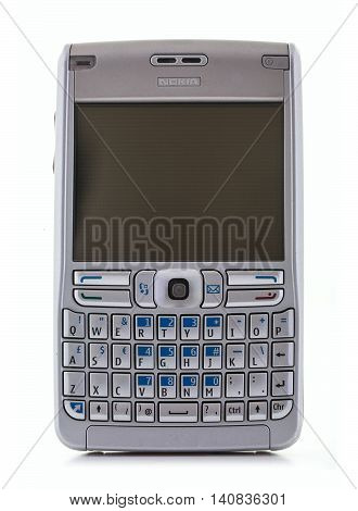 SWINDON UK - AUGUST 2 2016: Nokia E61 is a smartphone from the Eseries range on a White Background