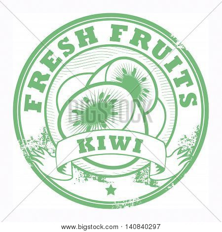 Abstract Fruit stamp or label, kiwi, vector illustration