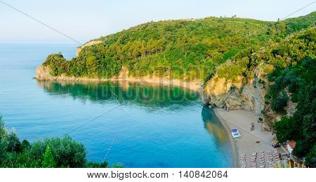 Morning at the Beautiful Mogren Beach. Budva, Montenegro