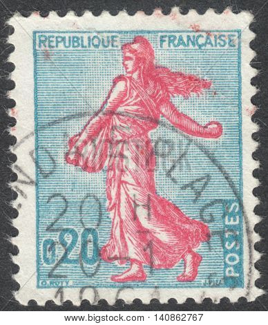 MOSCOW RUSSIA - CIRCA APRIL 2016: a post stamp printed in FRANCE shows Sower circa 1960