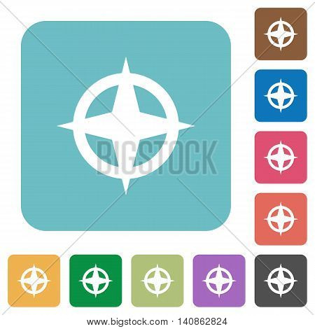 Flat map directions icons on rounded square color backgrounds.