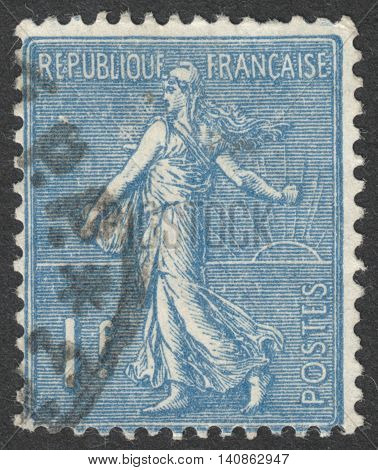 MOSCOW RUSSIA - CIRCA APRIL 2016: a post stamp printed in FRANCE shows Sower circa 1924-1926