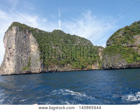 Thailand Phuket 14 DEC 2013 view from the maya beach at phi phi leh island thailand
