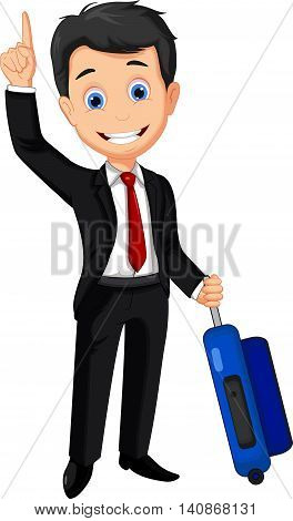 cute business man cartoon holding a coper