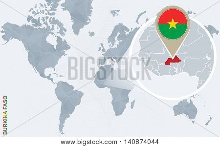 Abstract Blue World Map With Magnified Burkina Faso.