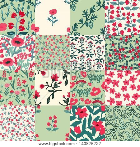 Decoraive seamless patterns with pink decorative flowers