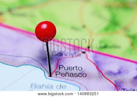 Puerto Penasco pinned on a map of Mexico