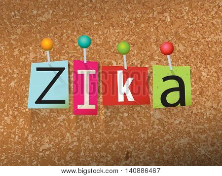 The word Zika written in pinned ransom note letters on a corkboard illustration. Vector EPS 10 available.