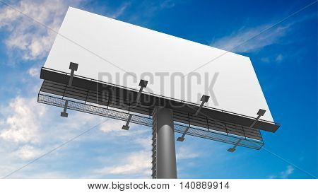3D Illustration Of Blank White Billboard Against Blue Sky.