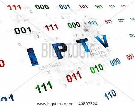 Web design concept: Pixelated blue text IPTV on Digital wall background with Binary Code
