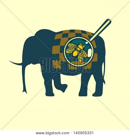 Fly on the elephant. Cute funny vector illustration for web design or printing