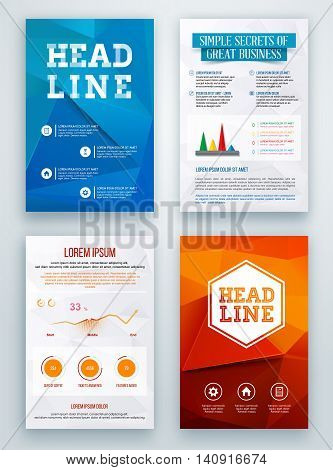 Set of Flyer report brochure, flyer design, template with geometric triangular style.