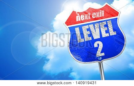 level 2, 3D rendering, blue street sign