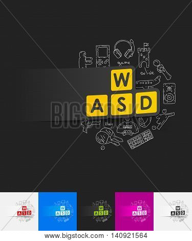 hand drawn simple elements with keypad paper sticker shadow