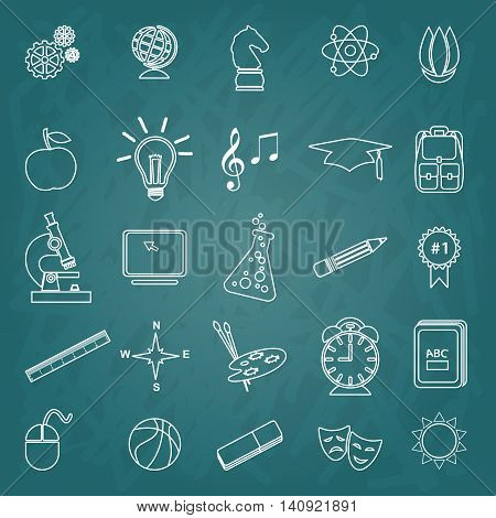 Back to School trendy line icon set. School, after-school kids' activities. Science, Art, technology education concept. Use for youth targeted product decoration, illustration, infographics. background & hand drawn icons. Layered editable
