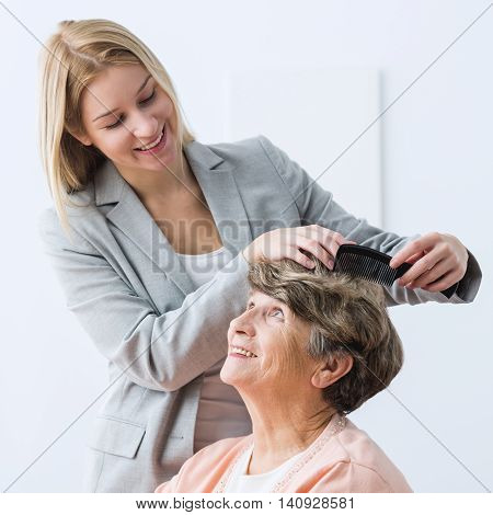 Woman Take Care Of Grandmother