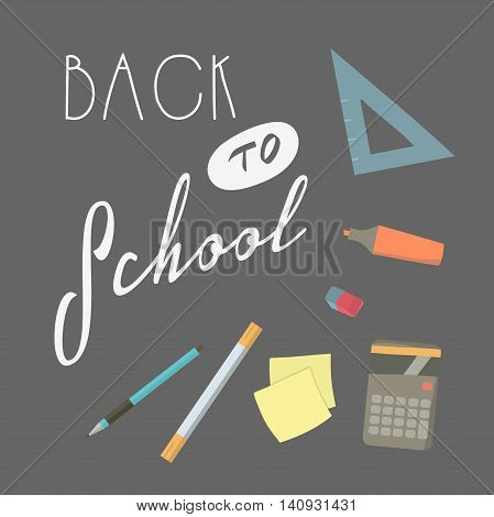School illustration. Triangle pencil eraser pen pen