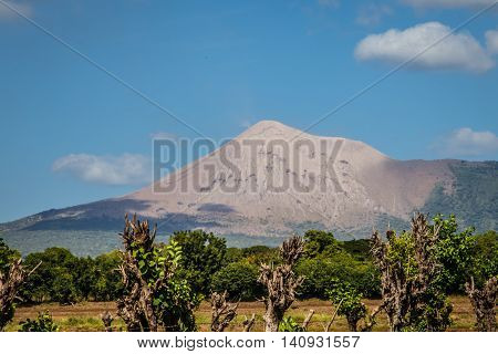 Telica volcano view from Nicaragua with blue sky