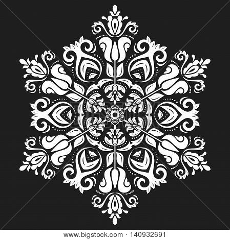 Oriental pattern with arabesques and floral elements. Traditional classic ornament. Black and white decor