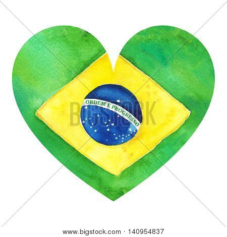 Watercolor Brazil Brazilian national flag. Ordem e progresso. Order and progress.