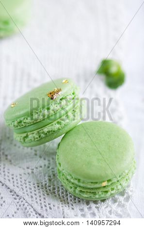 Green macaron with fresh mint ganache and white chocolate