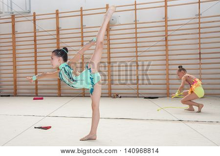 Warsaw Poland - June 25 2016:  A group of small girls practicing before the competition