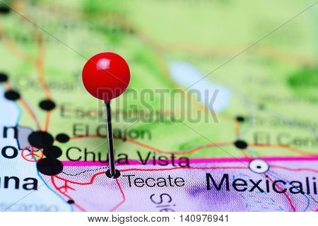 Tecate pinned on a map of Mexico